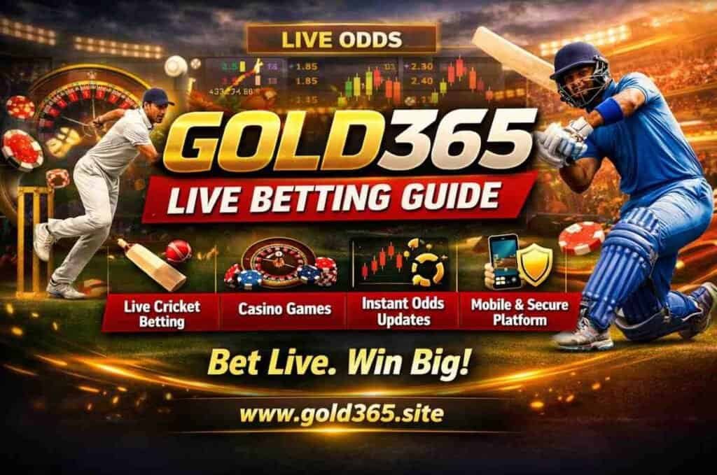 Live Betting on Gold365 step-by-step guide showing real-time cricket betting odds on the Gold365 site with live match action and betting dashboard.