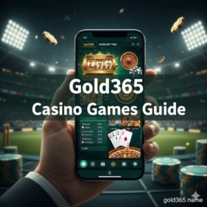 Gold365 Casino Games guide showing online casino and cricket betting on mobile with premium green themed interface
