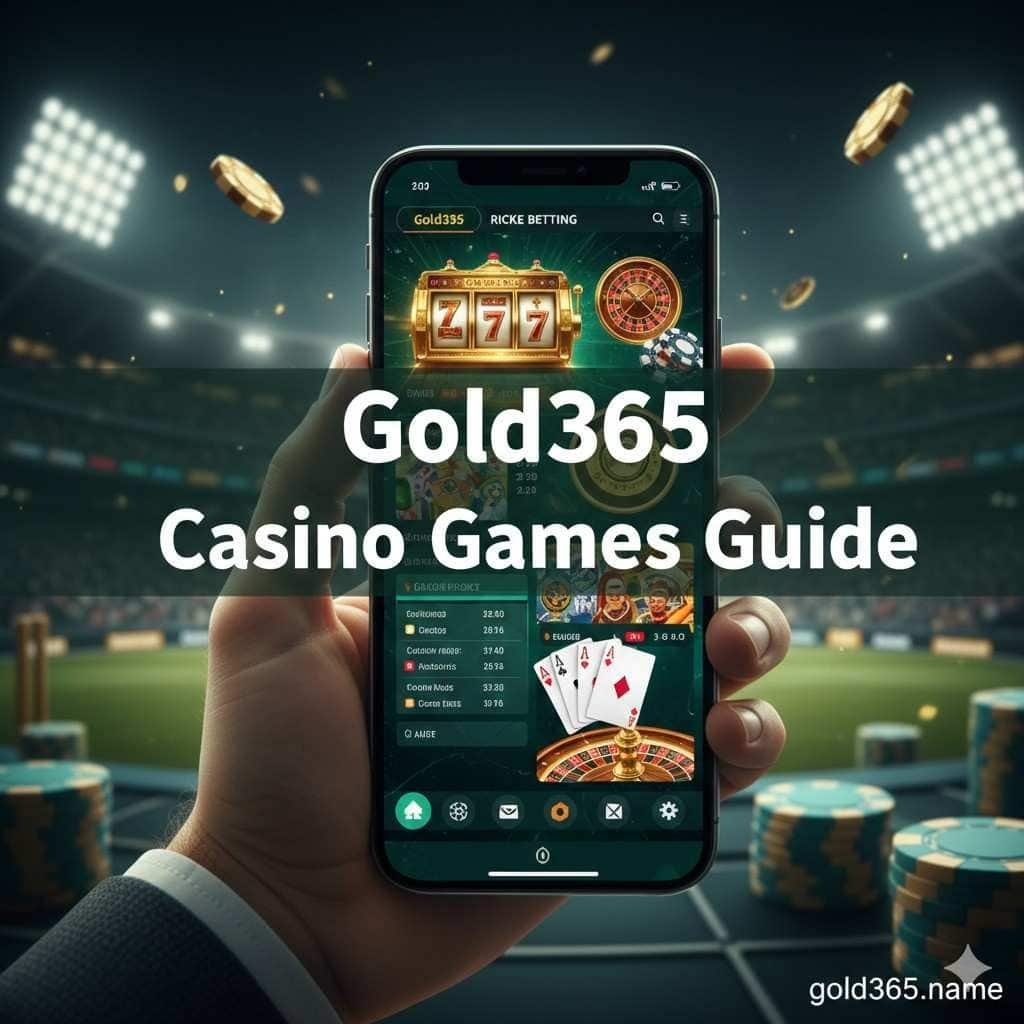 Gold365 Casino Games guide showing online casino and cricket betting on mobile with premium green themed interface