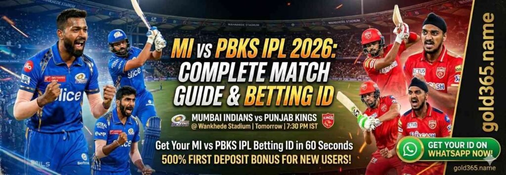 MI vs PBKS Betting guide for IPL 2026 Match 24. Wankhede pitch report, odds & instant Gold365 IPL ID. Fast Gold365 Login & 500% signup bonus. Join now! Banner by Gold365